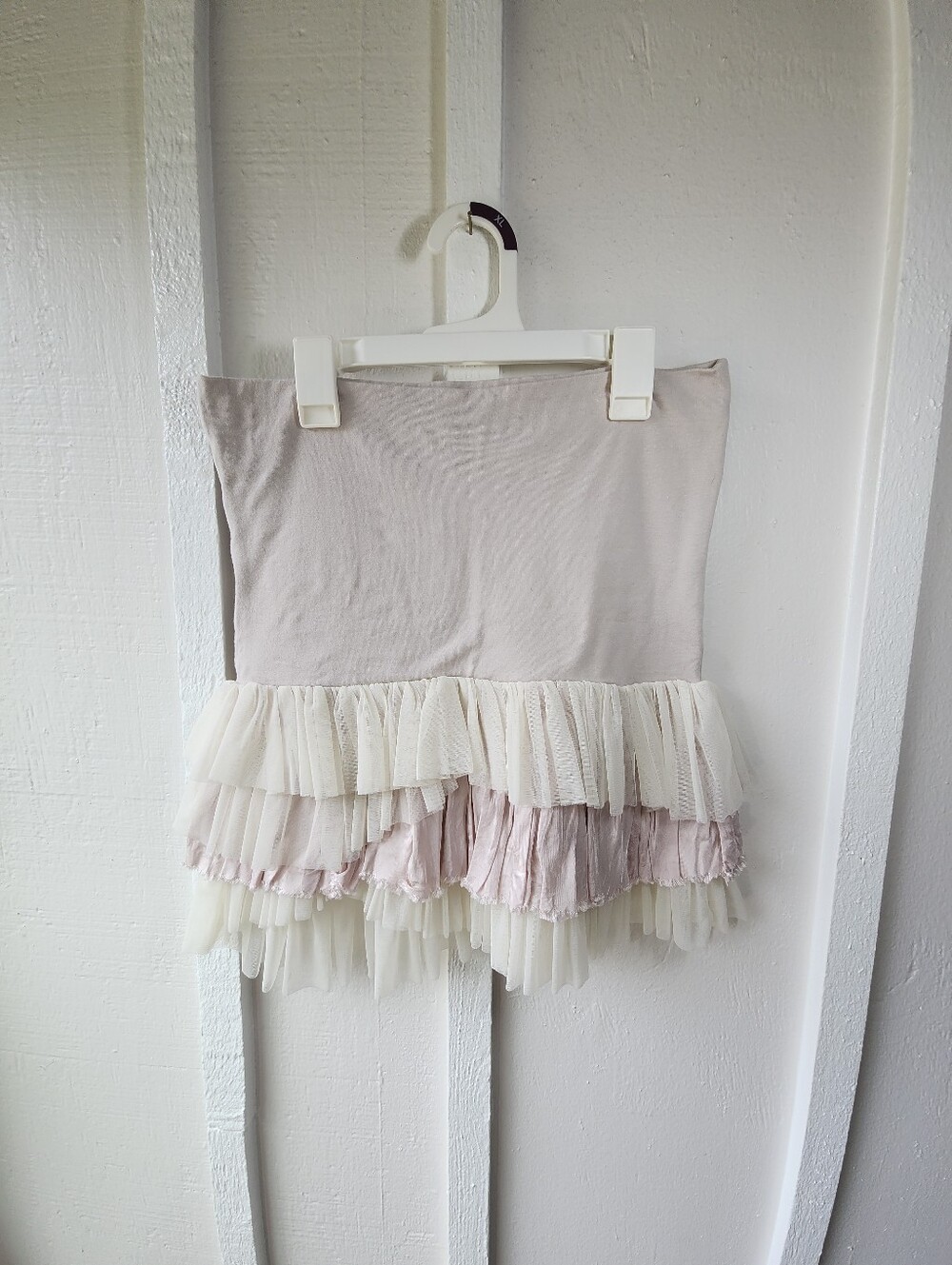 Free People Maura Layered Ruffle Skirt Raw Edge Tulle Pink and Ivory Size Small